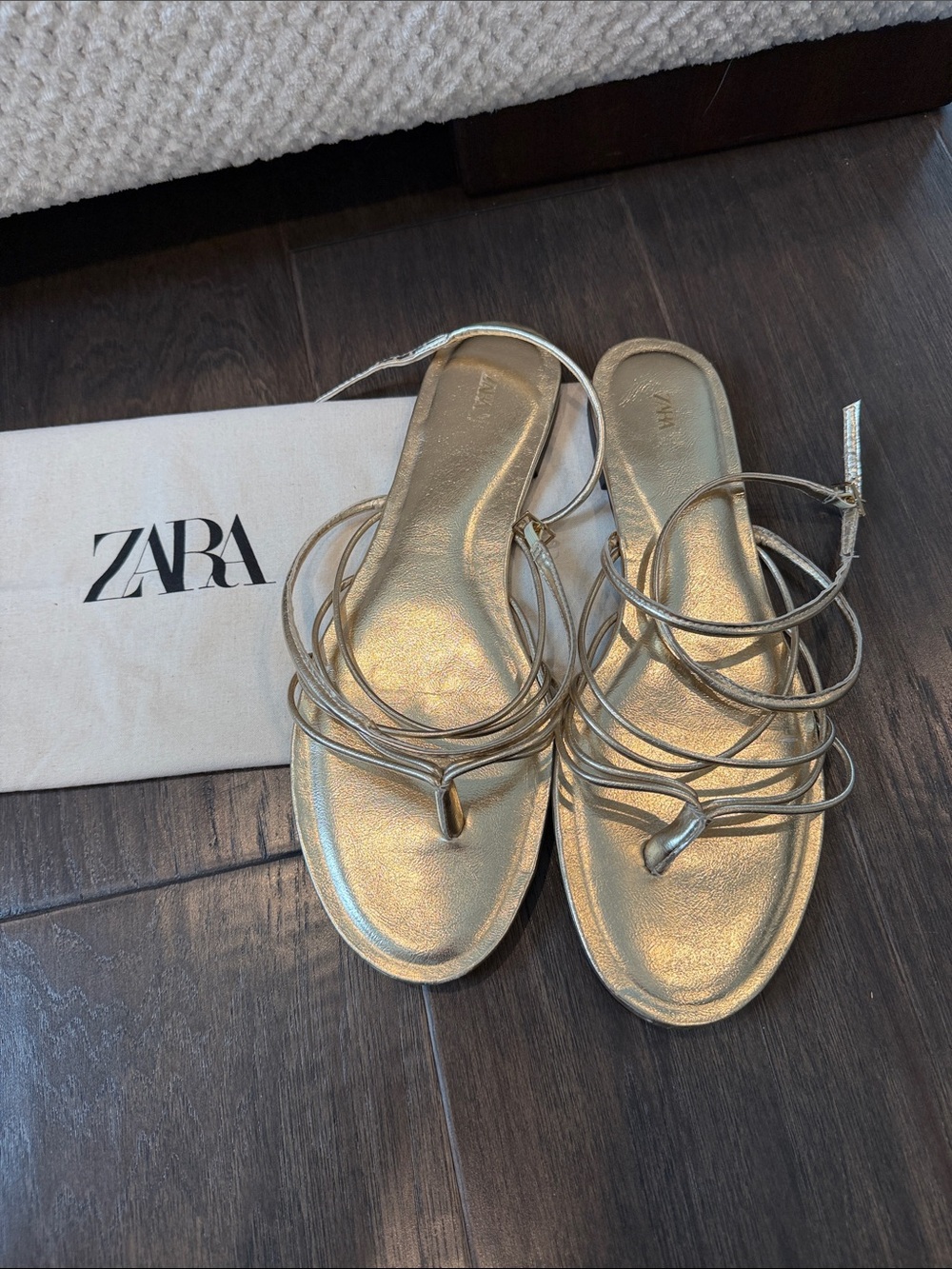 ZARA Metallic Gold Strappy Flat Sandals